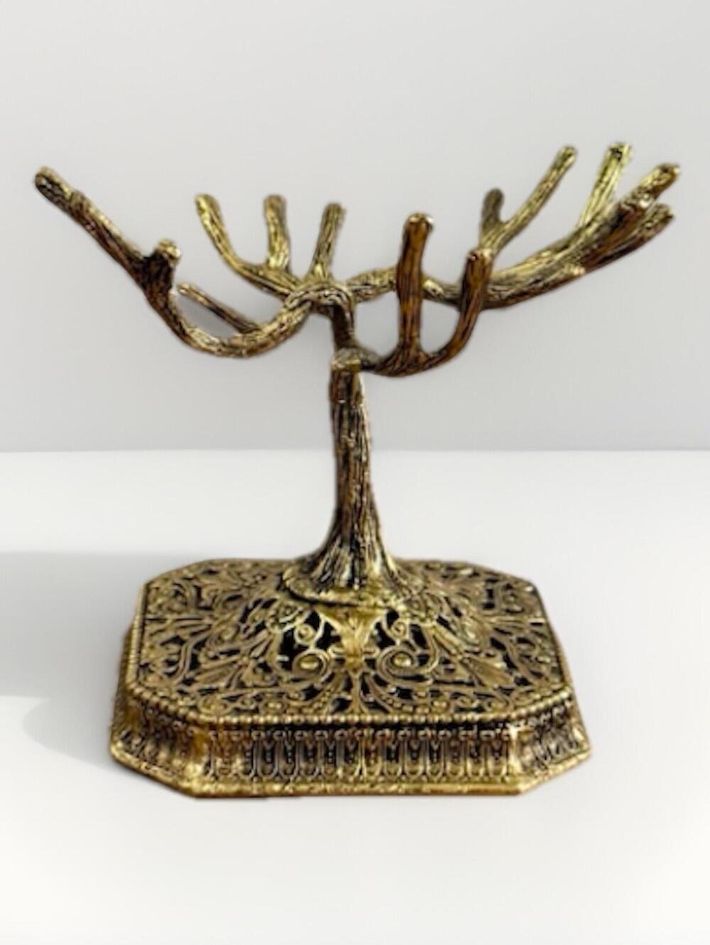 Vintage Collectible Gold Plated Metal Tree Ring holder Display 3"Tall 1960s